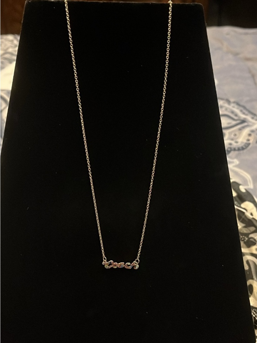 Coach Rainbow Crystal Script Logo Necklace Gold Plated C9471